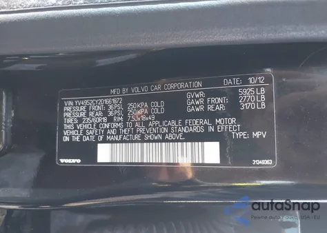 2013 Volvo Xc90 3.2 from USA, damaged, VIN YV4952CY2D1661872
